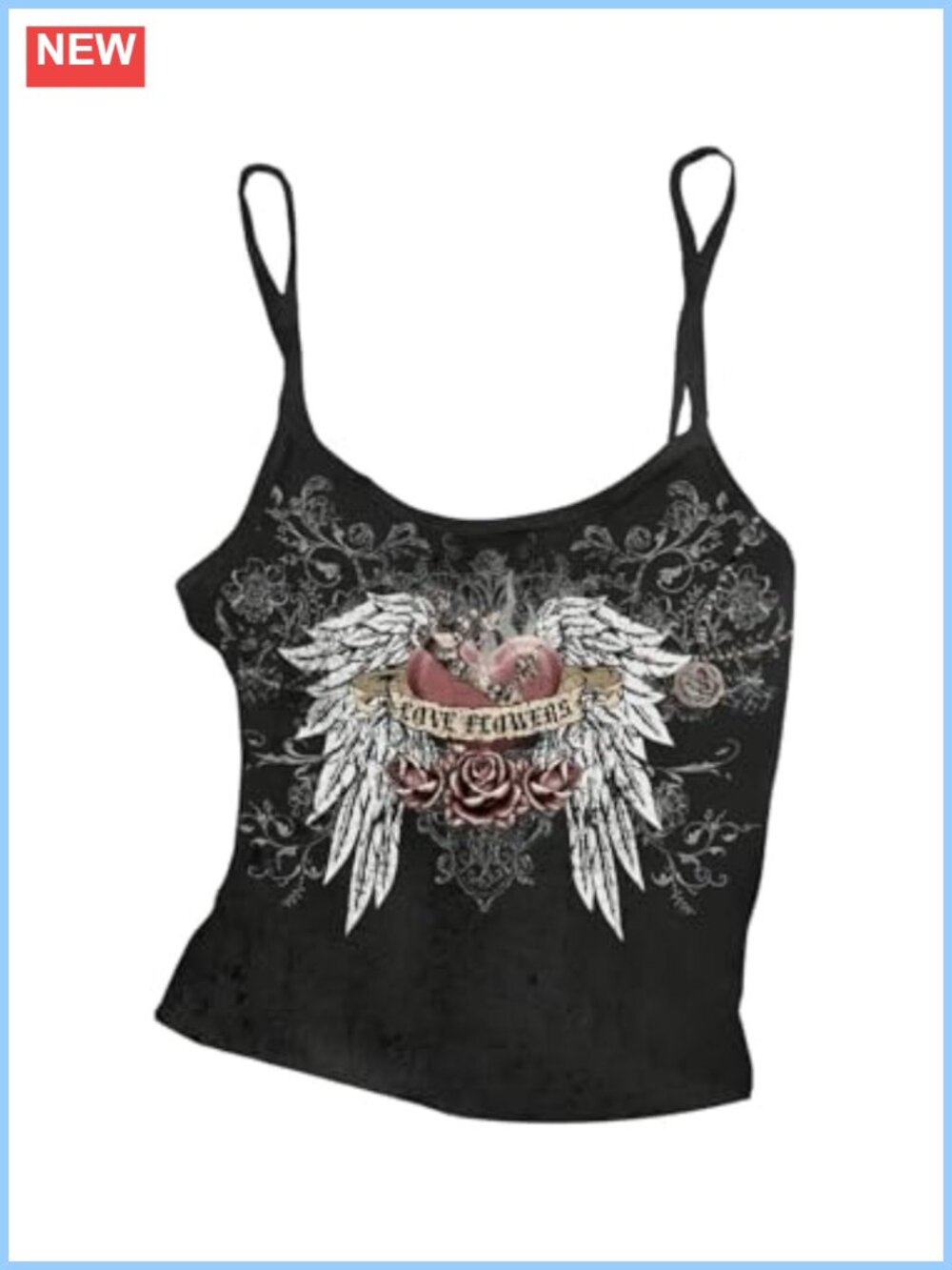 Y2K Gothic Heart Graphic Cami Crop Top Sleeveless Spaghetti Strap